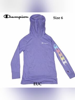 Champion Girls' Purple Hoodie Sweatshirt - Size 6, PRE-LOVED, EUC